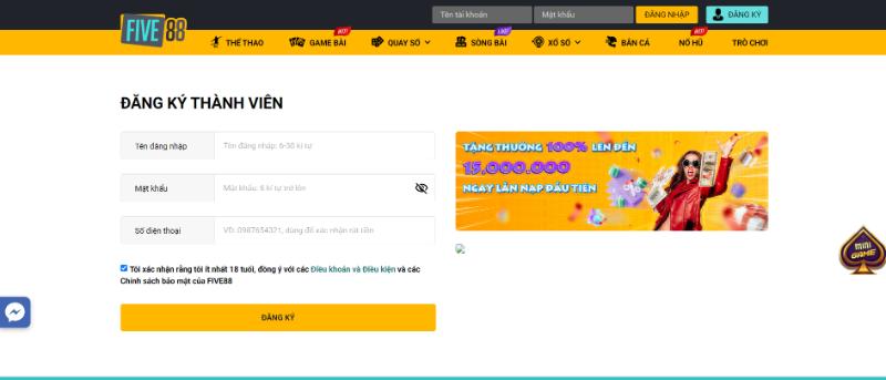 dang ky five88 huong dan Điền đầy đủ thông tin vào biểu mẫu