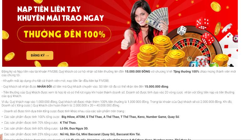 khuyen mai five88 da dang Khuyến mãi Five88 được áp dụng cho nhiều sảnh cược khác nhau