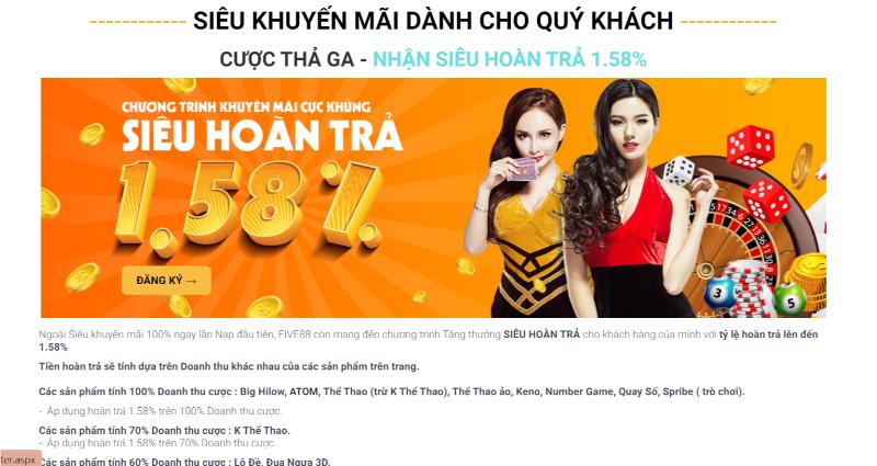 khuyen mai five88 hoan tra Hoàn trả tiền cược