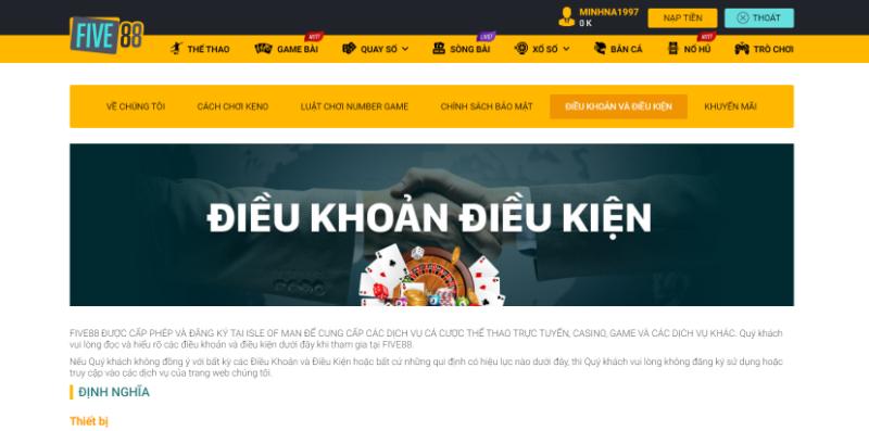 rut tien five88 dieu kien Điều kiện điều khoản rút tiền Five88