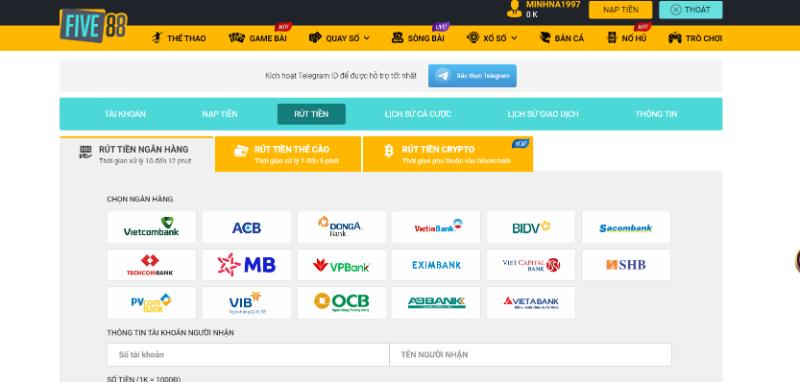 rut tien five88 huong dan Các bước rút tiền Five88 đơn giản