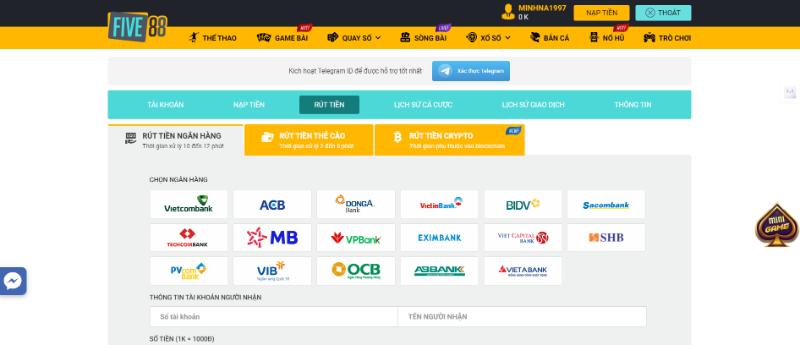 trang chu five88 rut tien Hướng dẫn rút tiền Five88 hiệu quả